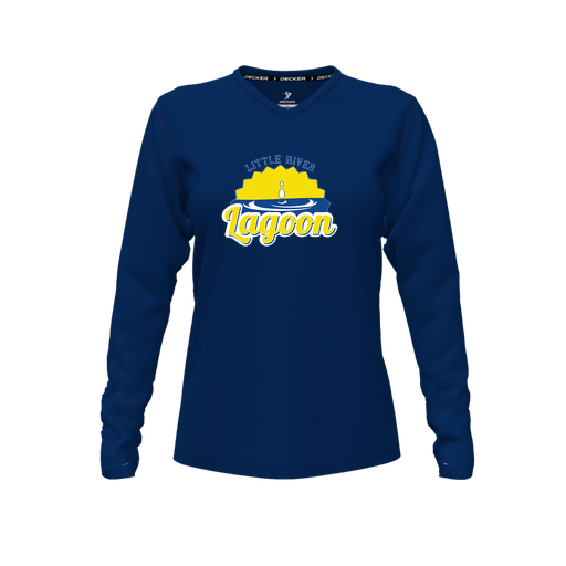 [CUS-DFW-TEES-CMF-VNK-LSL-NVY-FYXS-LOGO1] Decker Comfort T-Shirt (Female Youth XS, Navy, V Neck, Logo 1, Long Sleeve)