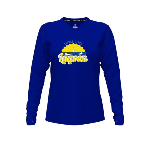 [CUS-DFW-TEES-PER-VNK-LSL-RYL-FYXS-LOGO1] Performance T-Shirt (Female Youth XS, Royal, V Neck, Logo 1, Long Sleeve)